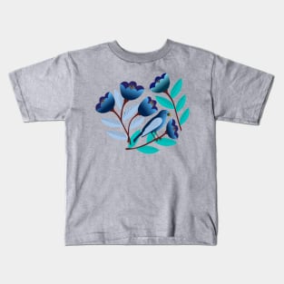 Blue bird and tulips Kids T-Shirt